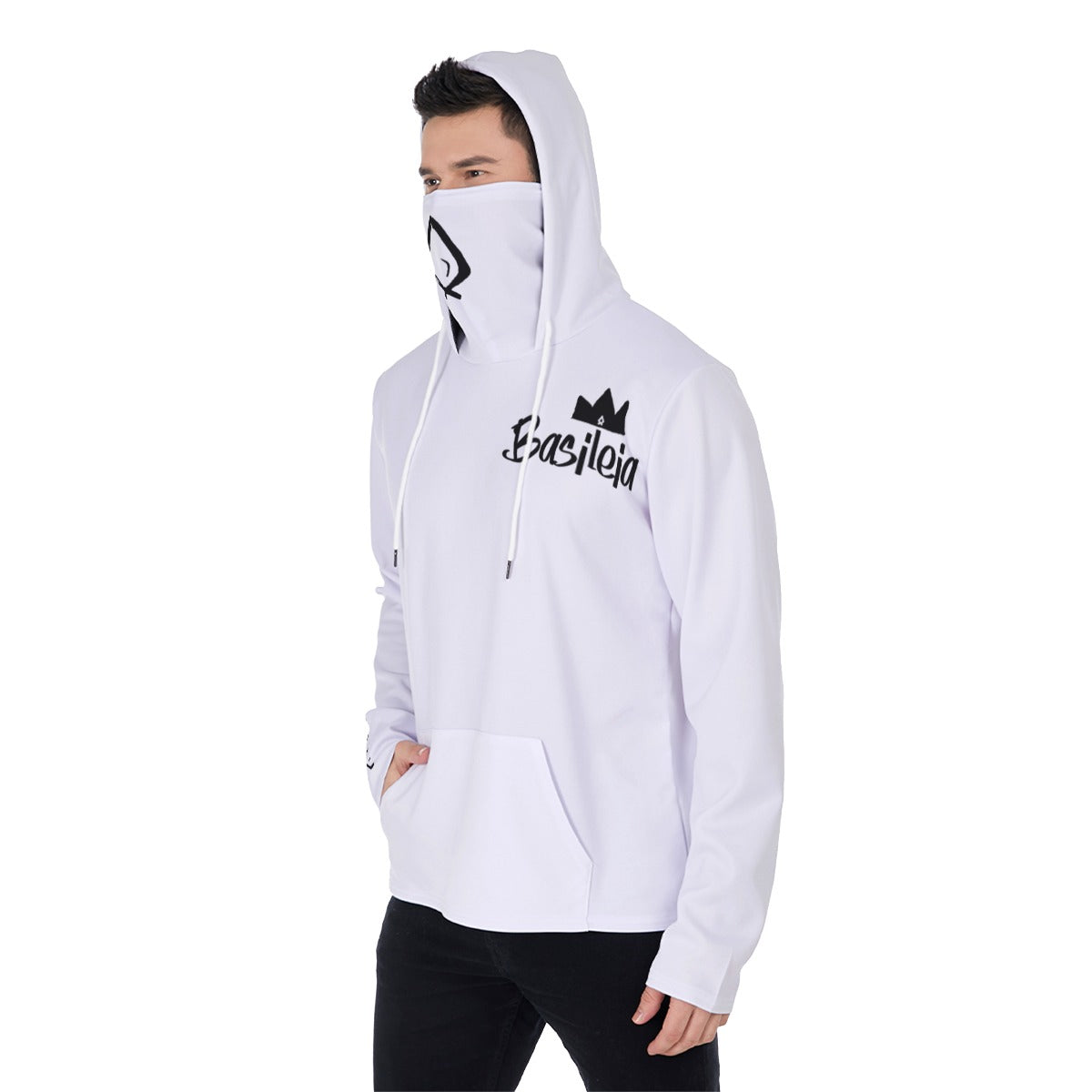 White Basileia Masked Pullover Hoodie