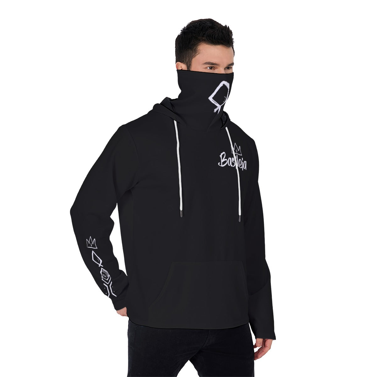 Black Basileia Masked Pullover Hoodie