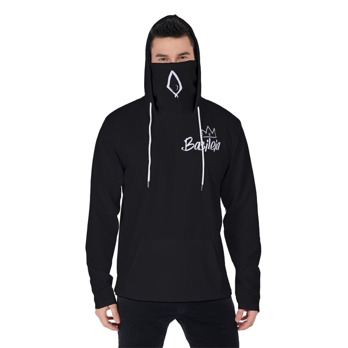 Black Basileia Masked Pullover Hoodie