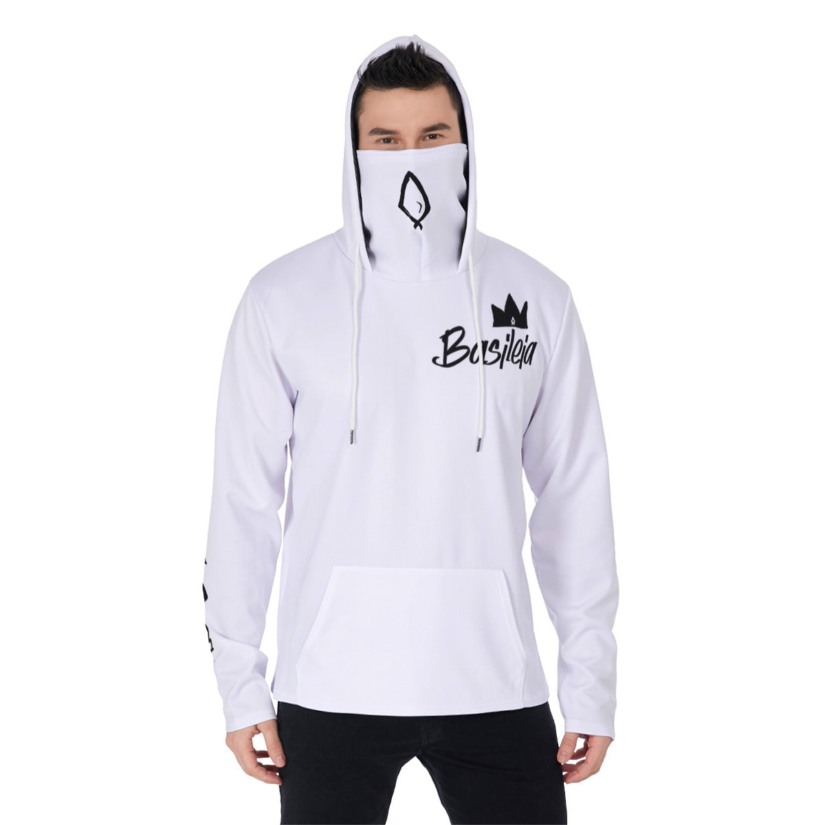 White Basileia Masked Pullover Hoodie