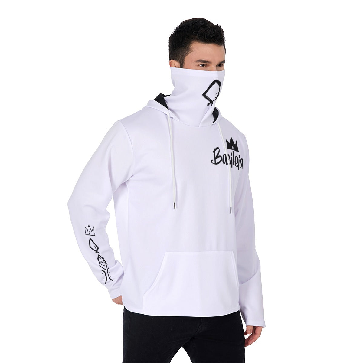 White Basileia Masked Pullover Hoodie