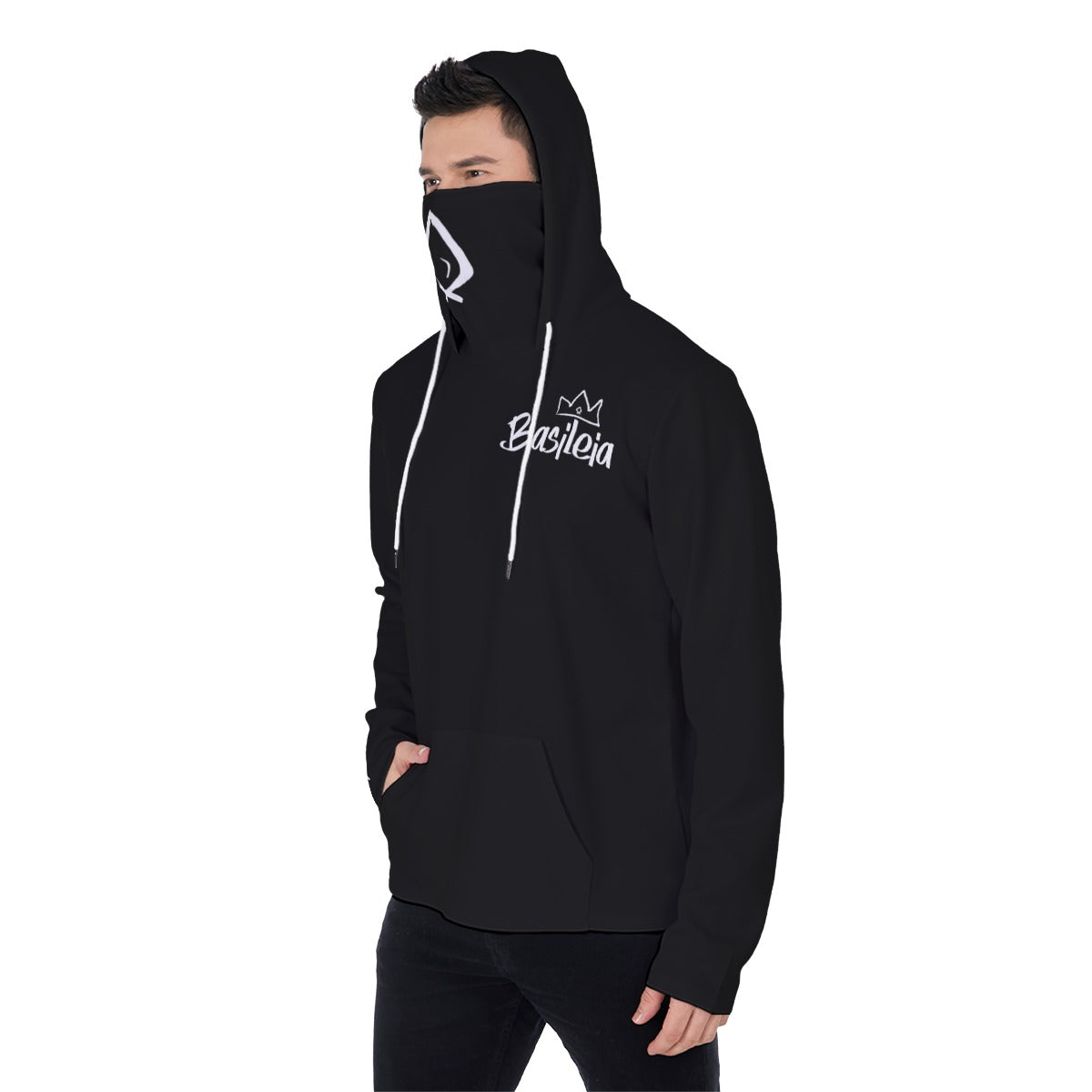 Black Basileia Masked Pullover Hoodie